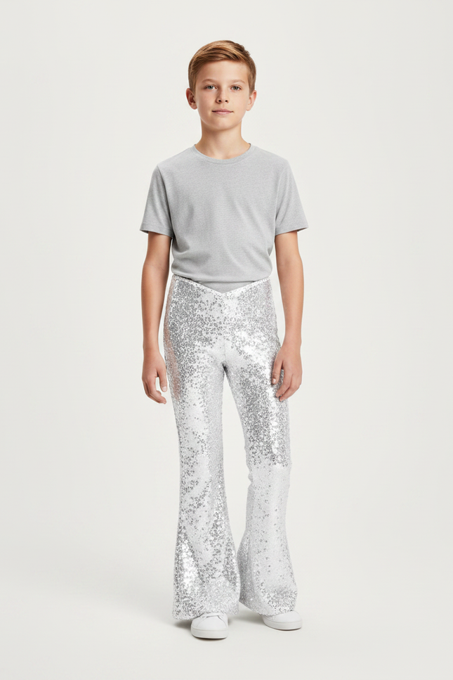 Pantalon Patte D'Éléphant Paillettes Argentées Enfant Scène Danse - Polyester