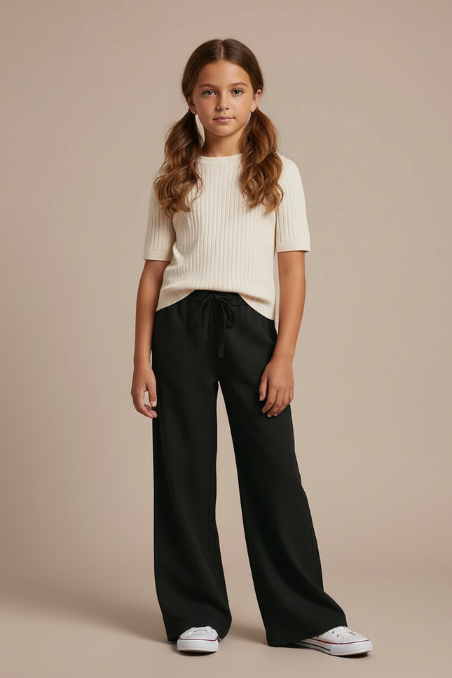 Pantalon Patte D'Éléphant Noir Fluide Décontracté Fille - Viscose