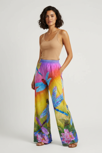 Pantalon Fluide Patte D'éléphant - Multicolore Viscose
