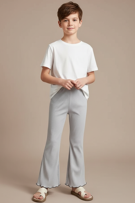 Pantalon Patte D'Éléphant Gris Côtelé Confortable Ondulé Enfant - Maille