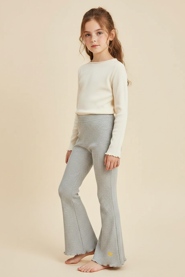 Pantalon Patte D'Éléphant Côtelé Gris Enfant Évasé Confortable - Maille