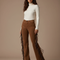 Pantalon Patte D'Éléphant Marron Franges Daim Vintage Femme - Cordé