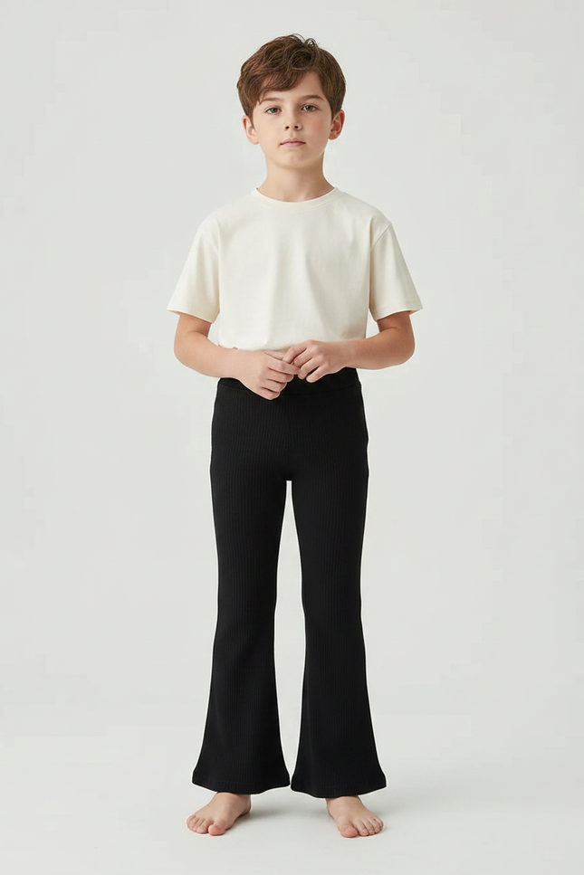 Pantalon Patte D'Éléphant Noir Côtelé Évasé Confortable Enfant - Maille