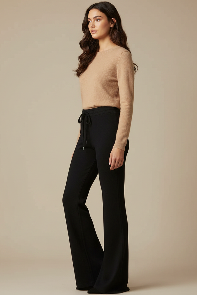 Pantalon Patte D'Éléphant Noir Cordon Fluide Décontracté Femme - Molleton