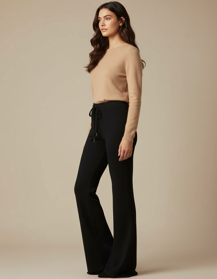 Pantalon Patte D'Éléphant Noir Cordon Fluide Décontracté Femme - Molleton