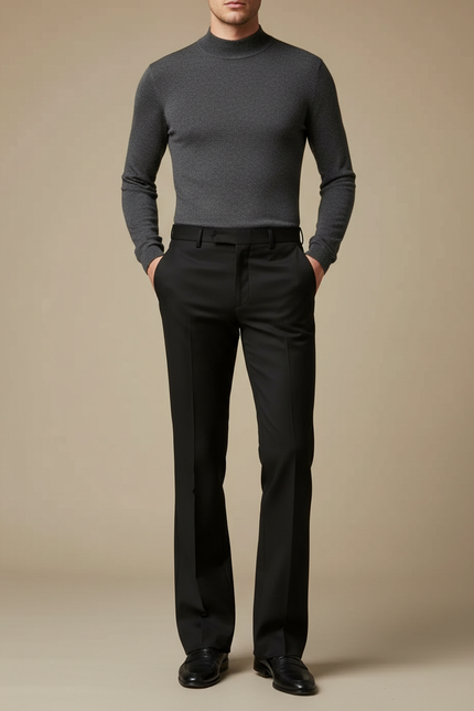 Pantalon Patte D'Éléphant Noir Classique Élégant Homme Ajusté - Gabardine