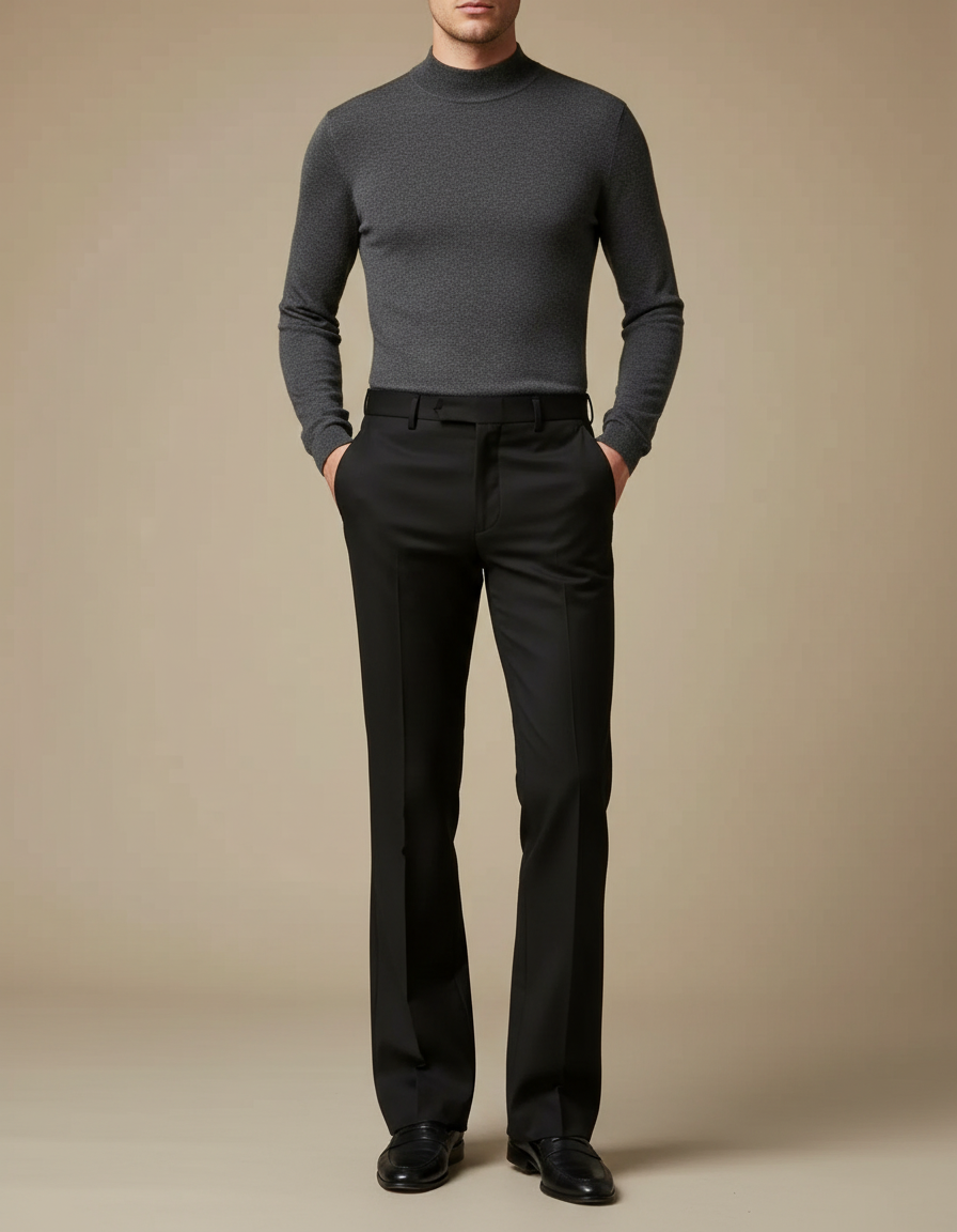 Pantalon Patte D'Éléphant Noir Classique Élégant Homme Ajusté - Gabardine