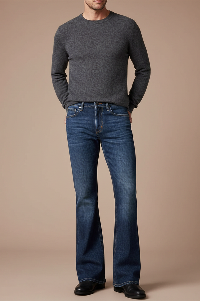 Pantalon Patte D'Éléphant Homme Denim Bleu Évasé Classique - Jean