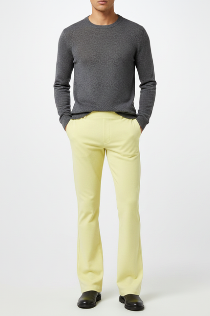 Pantalon Patte D'Éléphant Jaune Clair Uni Évasé Homme - Molleton