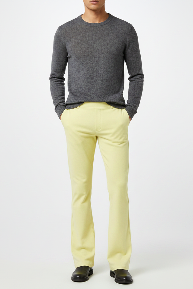 Pantalon Patte D'Éléphant Jaune Clair Uni Évasé Homme - Molleton