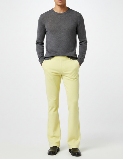 Pantalon Patte D'Éléphant Jaune Clair Uni Évasé Homme - Molleton