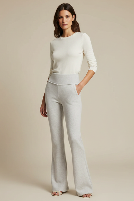 Pantalon Patte D'Éléphant Gris Chiné Évasé Confortable Décontracté - Molleton