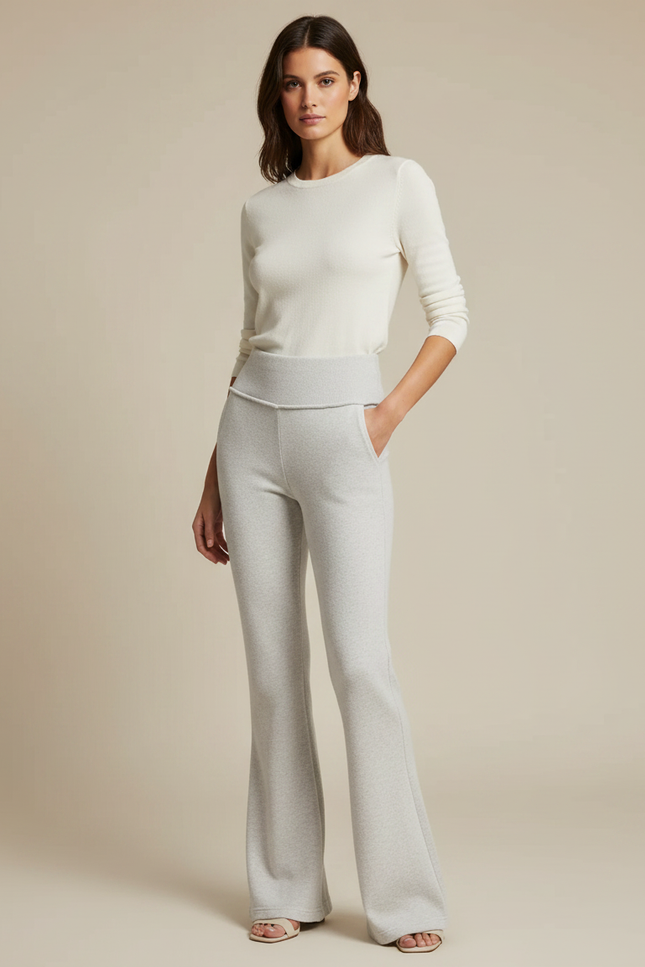 Pantalon Patte D'Éléphant Gris Chiné Évasé Confortable Décontracté - Molleton