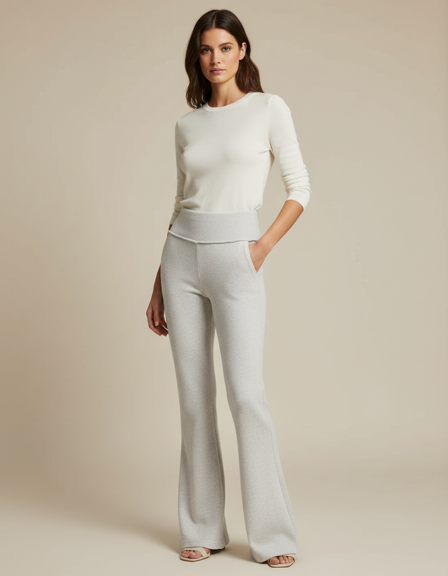 Pantalon Patte D'Éléphant Gris Chiné Évasé Confortable Décontracté - Molleton