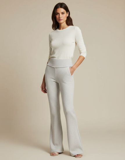 Pantalon Patte D'Éléphant Gris Chiné Évasé Confortable Décontracté - Molleton