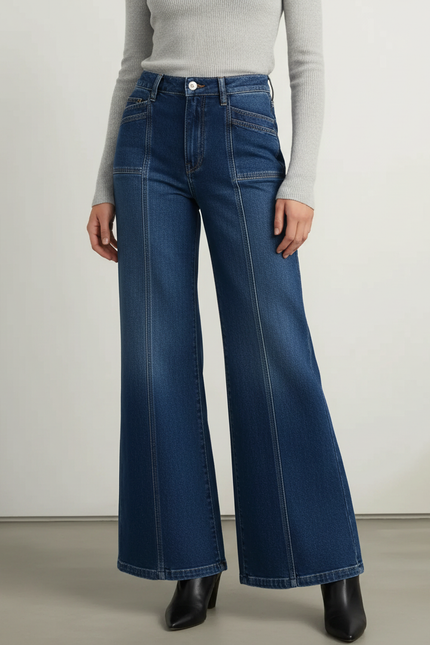 Pantalon Patte D'Éléphant Jean Bleu Coupe Large Confortable