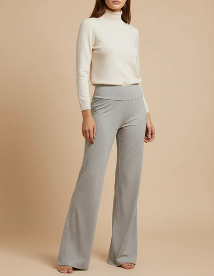 Pantalon Patte D'Éléphant Gris Chiné Évasé Confortable Yoga - Molleton