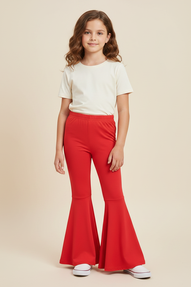 Pantalon Patte D'Éléphant Rouge Évasé Confortable Enfant Fille - Maille