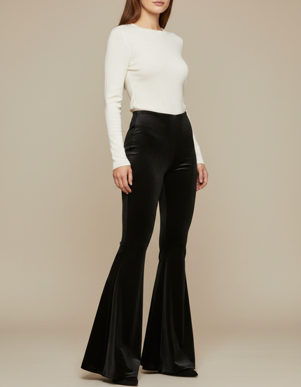 Pantalon Patte D'Éléphant Noir Velours Taille Haute Évasé