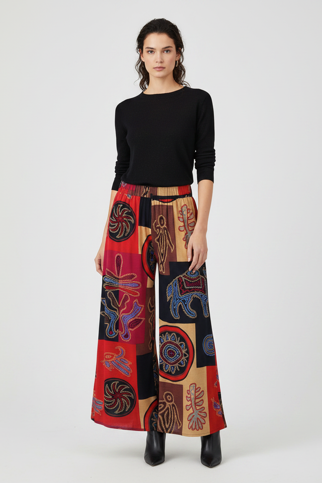 Pantalon Patte D'Éléphant Ethnique Imprimé Multicolore Ample Fluide - Viscose