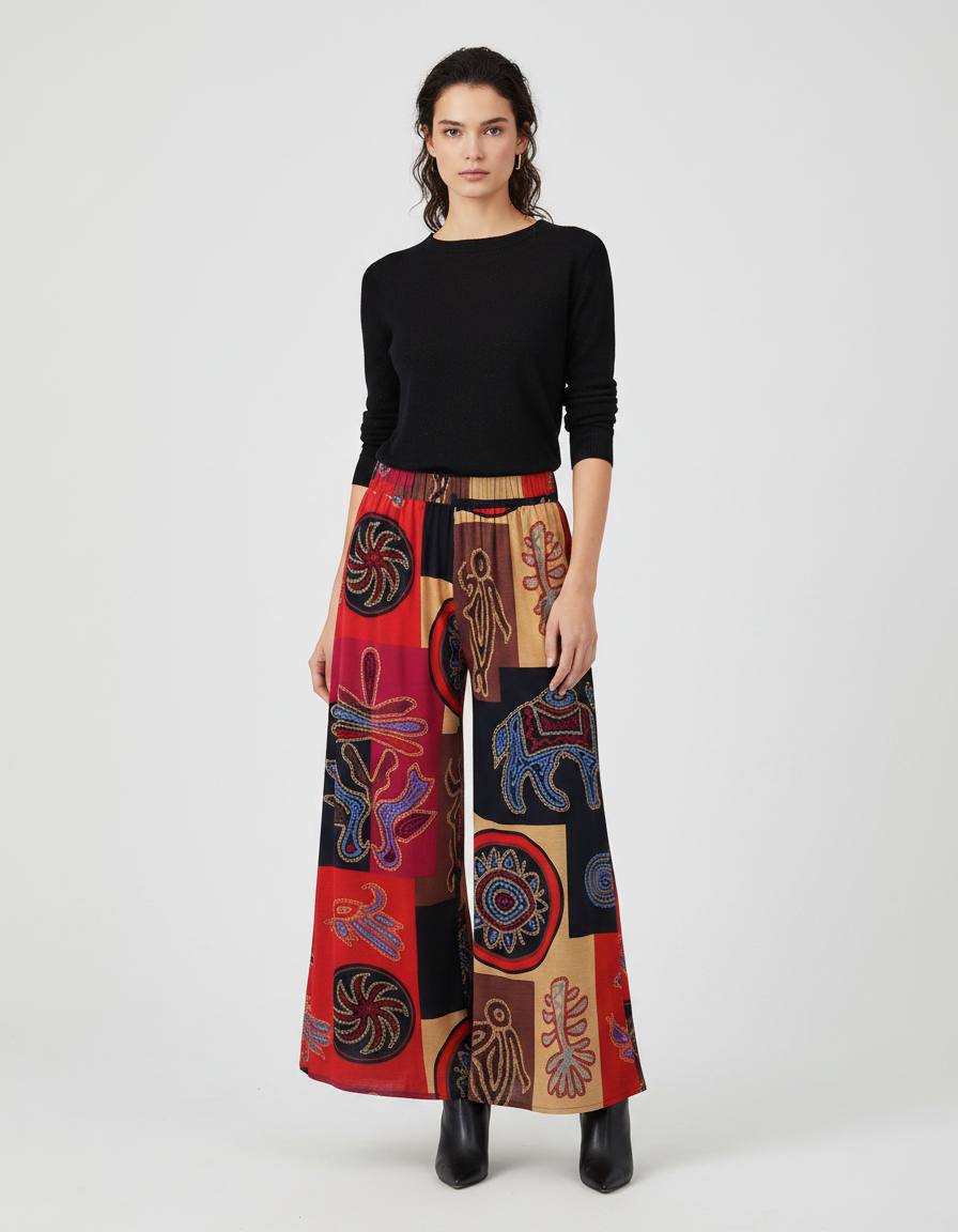 Pantalon Patte D'Éléphant Ethnique Imprimé Multicolore Ample Fluide - Viscose