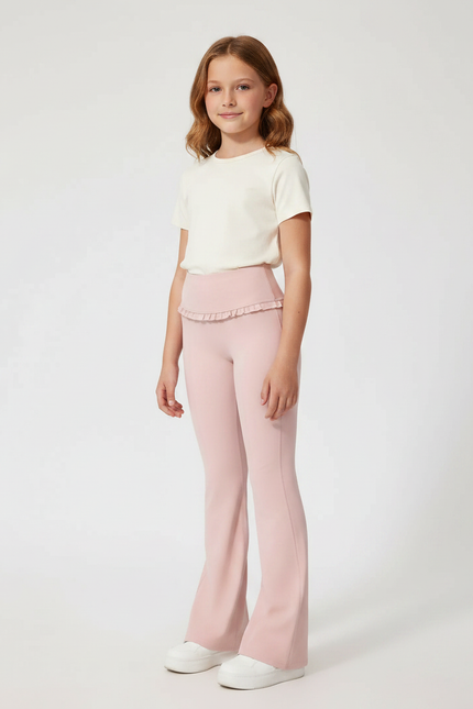 Pantalon Patte D'Éléphant Rose Volants Confortable Fille - Polyester