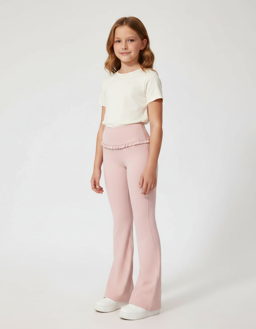 Pantalon Patte D'Éléphant Rose Volants Confortable Fille - Polyester