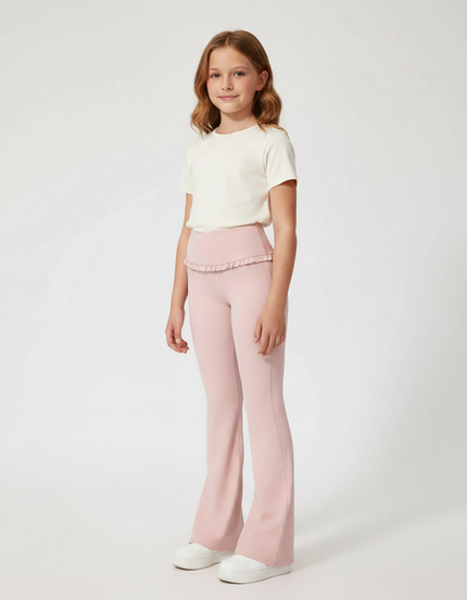 Pantalon Patte D'Éléphant Rose Volants Confortable Fille - Polyester