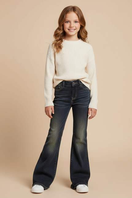 Pantalon Patte D'Éléphant Denim Bleu Foncé Classique Fille - Marine Jean