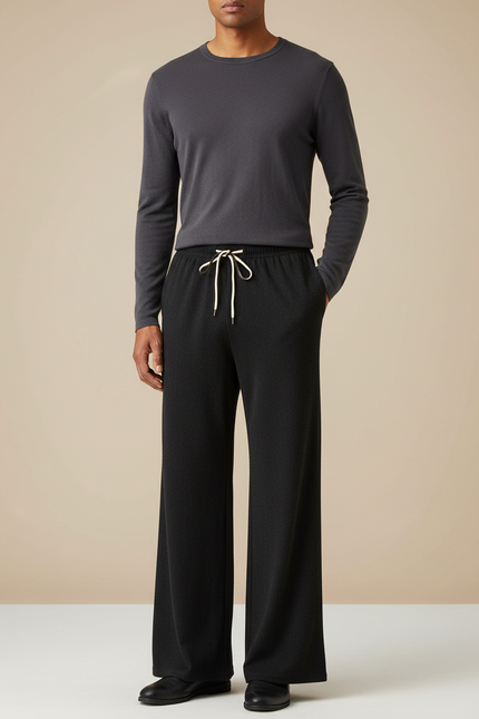 Pantalon Patte D'Éléphant Noir Fluide Ample Décontracté Homme - Maille