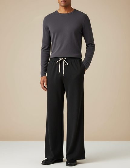 Pantalon Patte D'Éléphant Noir Fluide Ample Décontracté Homme - Maille