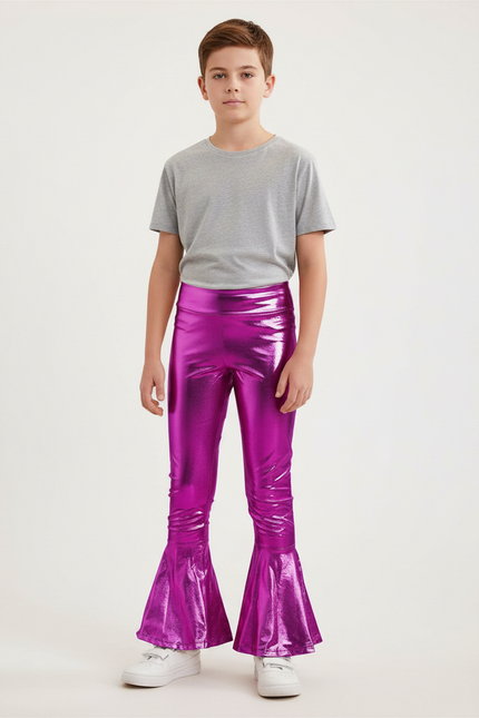 Pantalon Patte D'Éléphant Métallisé Brillant Fuchsia Évasé Enfant - Rose Polyester