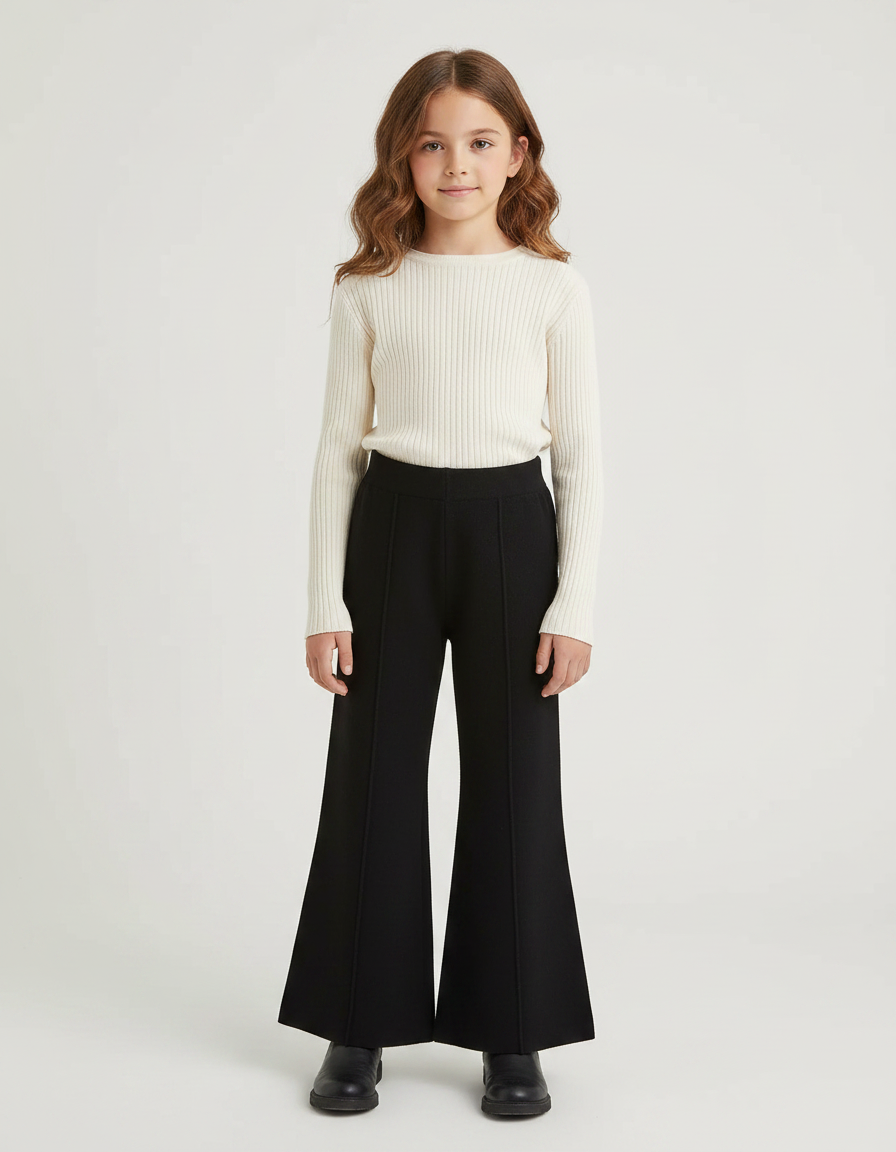 Pantalon Patte D'Éléphant Noir Évasé Confortable Enfant - Maille