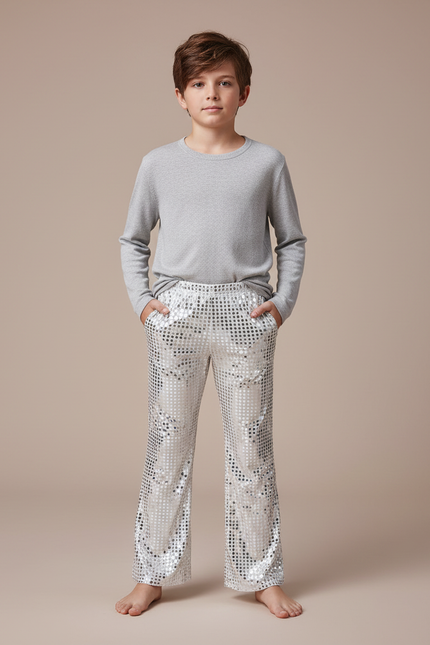 Pantalon Patte D'Éléphant Argenté Paillettes Disco Enfant - Polyester