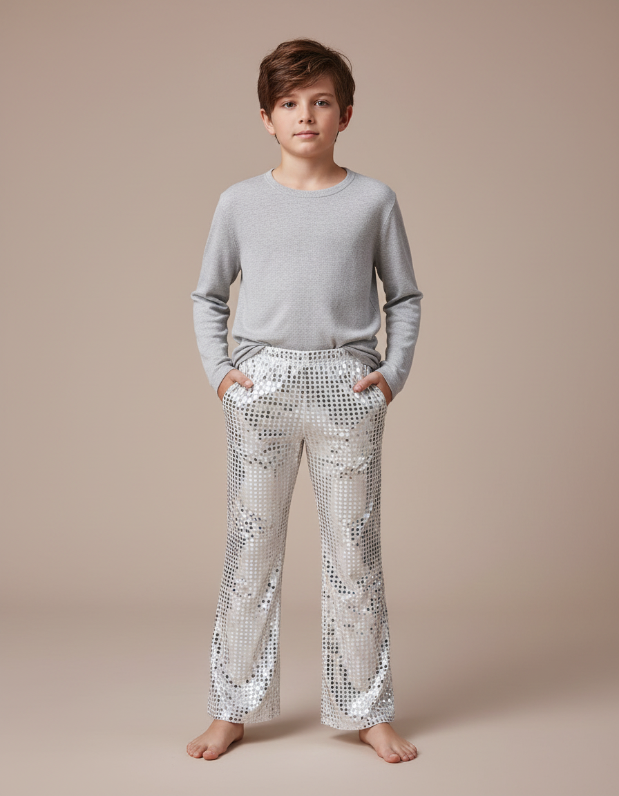Pantalon Patte D'Éléphant Argenté Paillettes Disco Enfant - Polyester