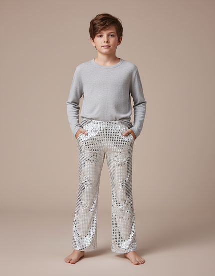 Pantalon Patte D'Éléphant Argenté Paillettes Disco Enfant - Polyester