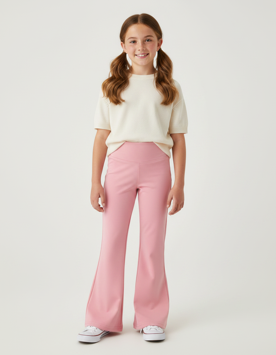 Pantalon Patte D'Éléphant Rose Taille Haute Élastique Fille - Maille