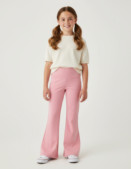 Pantalon Patte D'Éléphant Rose Taille Haute Élastique Fille - Maille