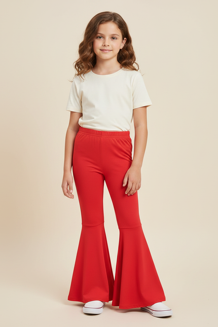 Pantalon Patte D'Éléphant Rouge Évasé Confortable Enfant Fille - Maille