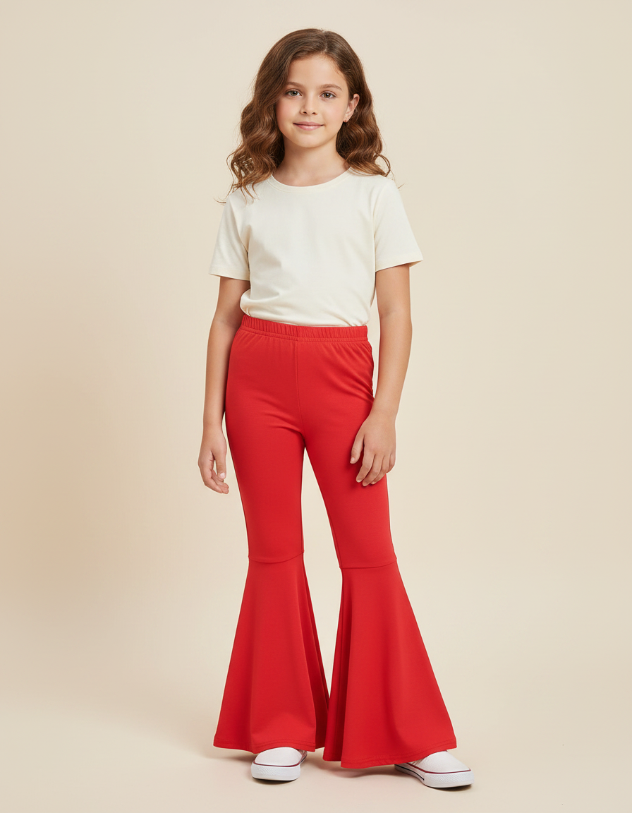 Pantalon Patte D'Éléphant Rouge Évasé Confortable Enfant Fille - Maille