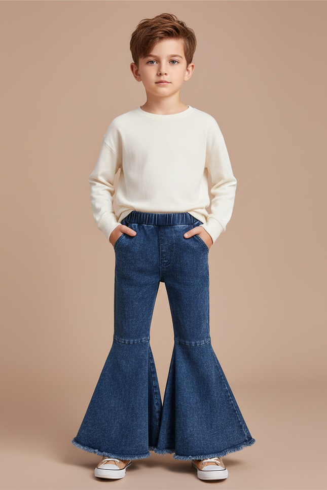 Pantalon Patte D'Éléphant Bleu Denim Évasé Enfant Fille - Jean