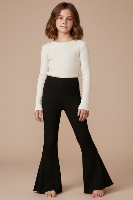Pantalon Patte D'Éléphant Noir Côtelé Évasé Confortable Élégant - Maille