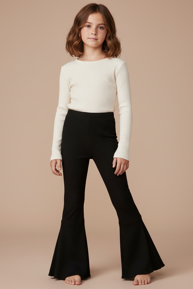 Pantalon Patte D'Éléphant Noir Côtelé Évasé Confortable Élégant - Maille