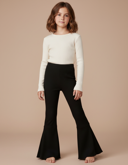 Pantalon Patte D'Éléphant Noir Côtelé Évasé Confortable Élégant - Maille