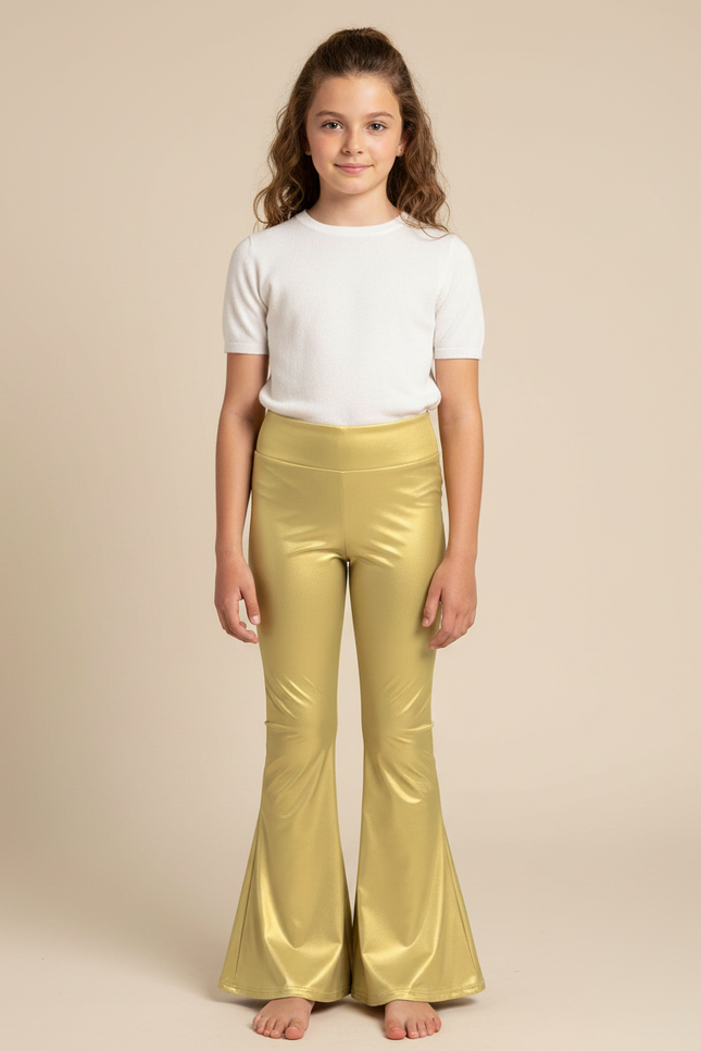 Pantalon Patte D'Éléphant Doré Brillant Évasé Fille - Polyester