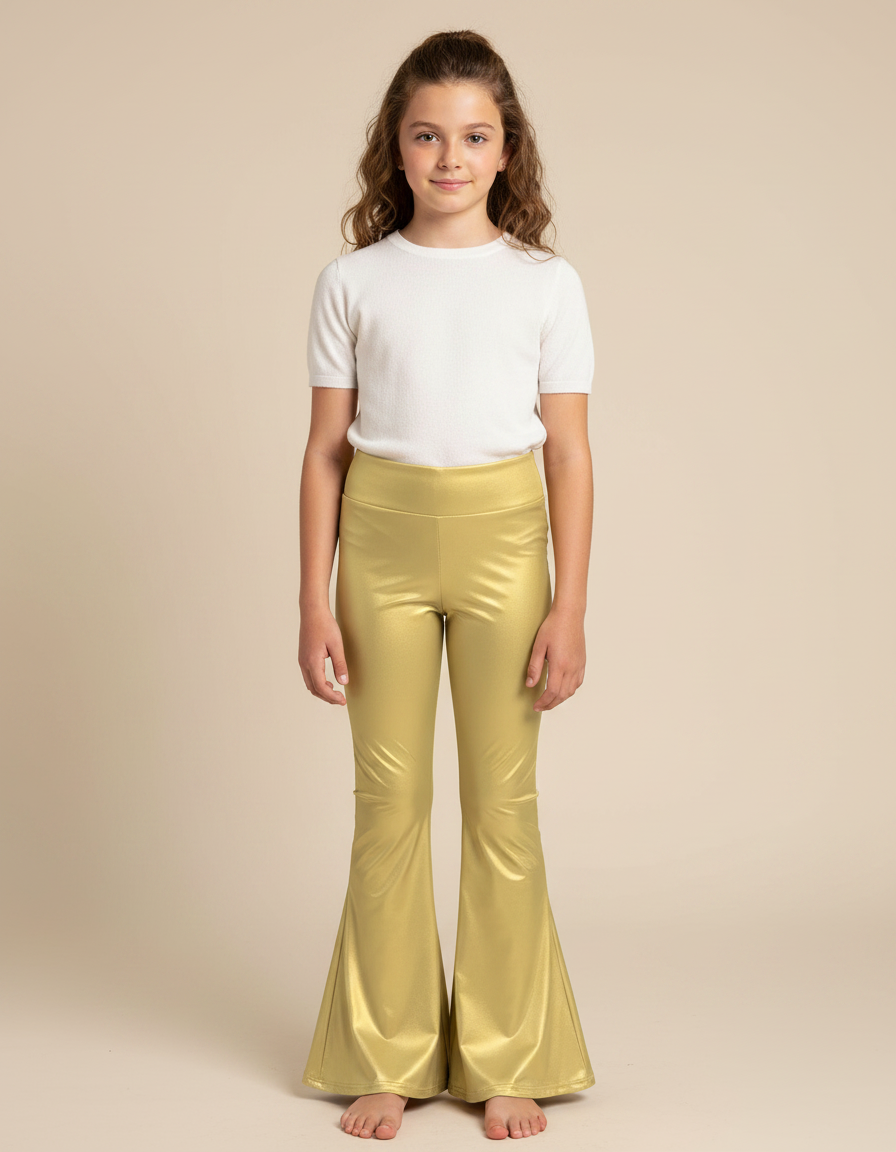 Pantalon Patte D'Éléphant Doré Brillant Évasé Fille - Polyester
