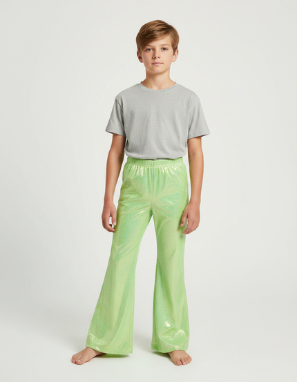 Pantalon Patte D'Éléphant Vert Brillant Holographique Enfant - Polyester