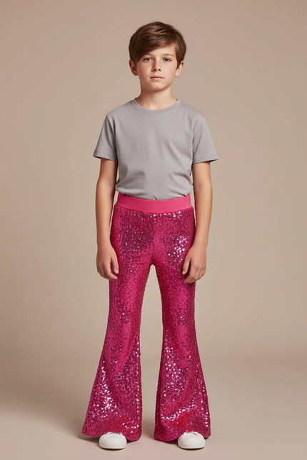 Pantalon Patte D'Éléphant Rose Scintillant Enfant Disco À Sequins - Polyester