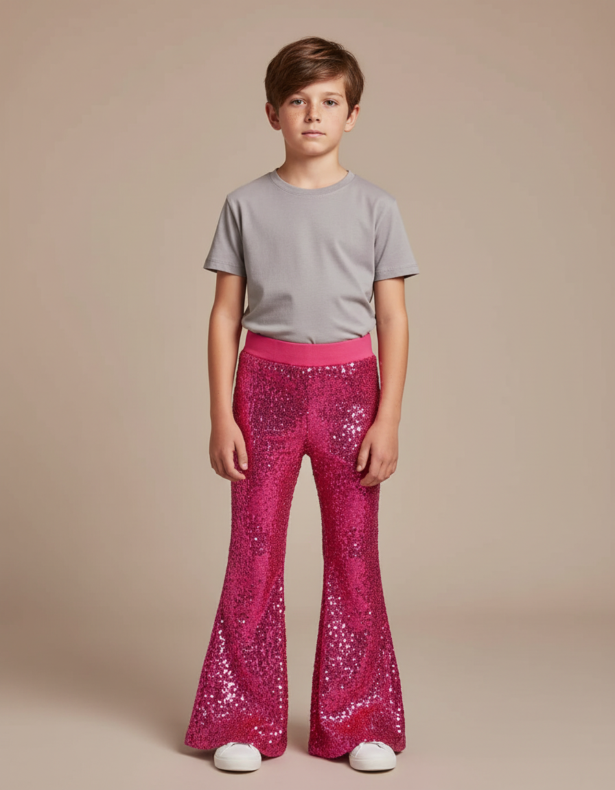 Pantalon Patte D'Éléphant Rose Scintillant Enfant Disco À Sequins - Polyester