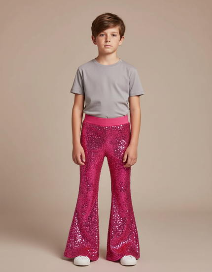 Pantalon Patte D'Éléphant Rose Scintillant Enfant Disco À Sequins - Polyester
